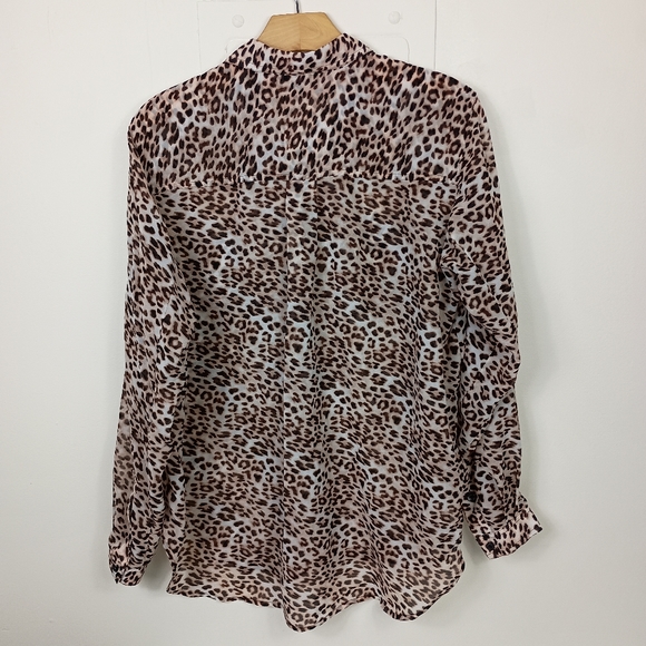 Victorias Secret Sheer Leopard Print Blouse Small Roll Tab Long Sleeve Button Up - Picture 2 of 10